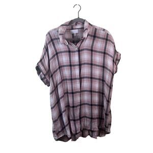 Nordstrom Rack Pink and Grey Striped Button Down Top Size XL